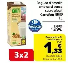 Andorra 2000 Carrefour - beguda d'ametlla amb calci sense sucre afegit oferta
