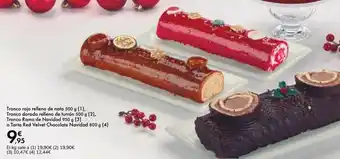 Carrefour Tronco rojo relleno de nata, tronco dorado relleno de turrón, tronco rama de navidad o torta red velvet chocolate navidad oferta