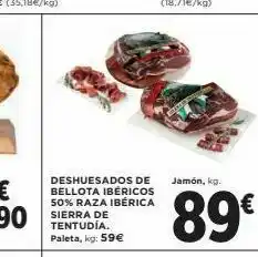 Jamón, ko deshuesados de bellota ibéricos 50% raza ibérica sierra de tentudia. paleta, kg: 59€ 89€