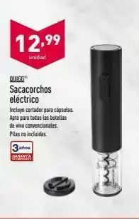 ALDI 12.99 unidad quigg sacacorchos eléctrico incluye cortador para cápsulas apto para todas las botellas de vino convencionales oferta