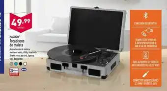 ALDI 49,99 conexion bluetooth unidad maginon tocadiscos de maleta reproducción de música mediante vinila, usb y bluetooth diseñ oferta