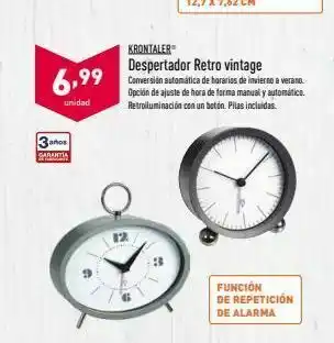 ALDI 6,99 krontaler despertador retro vintage conversion automatica de horarios de invierno a verano upcion de ajuste de hora de oferta