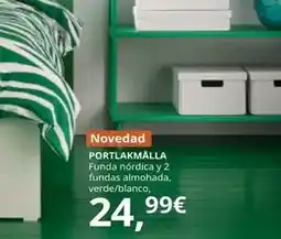 IKEA Portlakmalla - funda nórdica y 2 fundas almohada, verde/blanco oferta