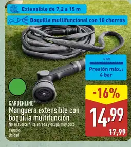 ALDI GARDENLINE Manguera extensible con boquilla multifunción oferta