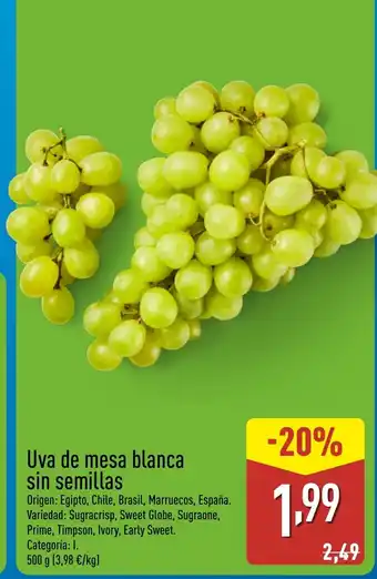 ALDI Uva de mesa blanca sin semillas oferta