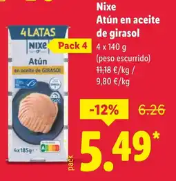 Lidl Nixe Atún en aceite de girasol oferta