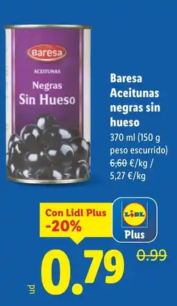 Lidl BARESA Aceitunas negras sin hueso oferta