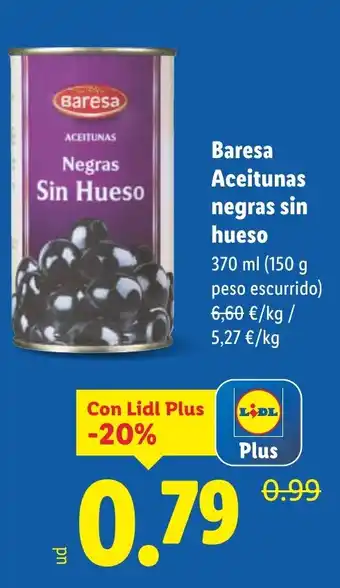 Lidl BARESA Aceitunas negras sin hueso oferta