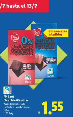 Lidl Fin Carré Chocolate 0% azúcar oferta