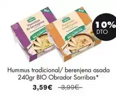 NaturaSí Obrador sorribas - hummus tradicional/ berenjena asada 240 gr bio oferta