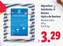 Lidl ALPENFEST Salchicha blanca típica de Baviera oferta
