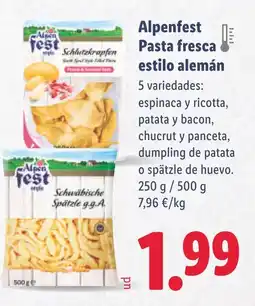 Lidl ALPENFEST Pasta fresca estilo alemán oferta