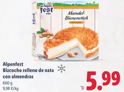 Lidl ALPENFEST Bizcocho relleno de nata con almendras oferta