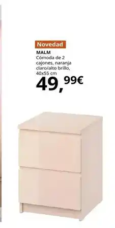 IKEA Malm - comoda de 2 cajones, naranja claro/alto brillo, 40x55 cm oferta