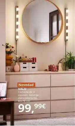 IKEA Malm - comoda de 3 cajones, naranja claro/alto brillo, 80x78 cm oferta