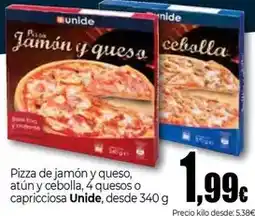 Unide Market Unide - pizza de jamon y queso, atún y cebolla, 4 quesos o capricciosa oferta