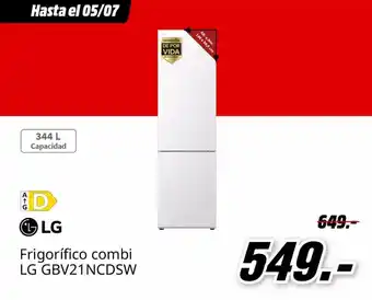 MediaMarkt Lg - frigorifico combi gbv21ncdsw oferta
