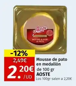 Maskom Supermercados Aoste - mousse de pato en medallón oferta