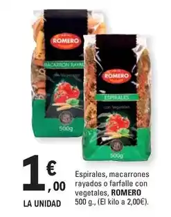 E.Leclerc Romero - espirales, macarrones rayados o farfalle con vegetales oferta