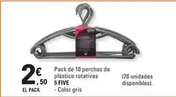 E.Leclerc Five - pack de 10 perchas de plastico rotativas oferta