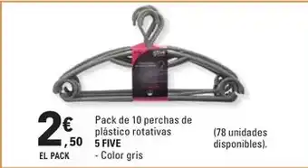 E.Leclerc Five - pack de 10 perchas de plastico rotativas oferta