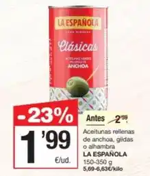 SPAR Fragadis La española - aceitunas rellenas de anchoa, gildas o alhambra oferta