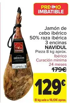 Carrefour Navidul - jamón de cebo ibérico 50% raza ibérica 3 encinas oferta