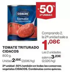 Hipercor Cidacos - tomate triturado oferta