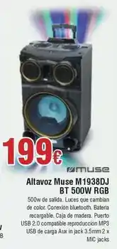 FROIZ Altavoz muse m1938dj bt 500w rgb oferta