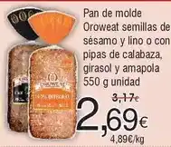 FROIZ Oroweat - pan de molde semillas de sésamo y lino o con pipas de calabaza, girasol y amapola oferta