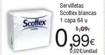 FROIZ Scottex - servilletas blancas 1 capa 64 u oferta