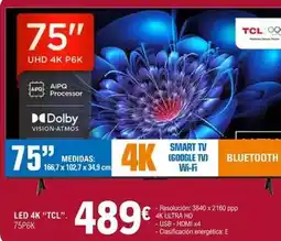 E.Leclerc Tcl - led 4k 75p6k oferta