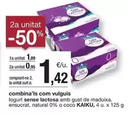 BonpreuEsclat Kaiku - logurt sense lactosa amb gust de maduixa, ensucrat, natural 0% o coco oferta