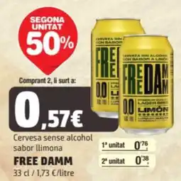 SPAR Fragadis FREE DAMM Cervesa sense alcohol sabor llimona oferta