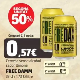 SPAR Fragadis FREE DAMM Cervesa sense alcohol sabor llimona oferta
