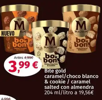Maskom Supermercados MAGNUM Bite gold caramel/choco blanco & cookie / caramel salted con almendra oferta