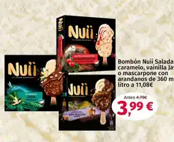 Maskom Supermercados NUII Bombón Saladas caramelo, vainilla Java o mascarpone con arandanos oferta
