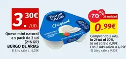 Maskom Supermercados BURGO DE ARIAS Queso mini natural en pack de 3 ud oferta