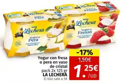 Maskom Supermercados LA LECHERA Yogur con fresa o pera en vaso de cristal oferta