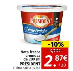 Maskom Supermercados PRÉSIDENT Nata fresca cremosa oferta