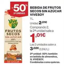 Hipercor Vivesoy - bebida de frutos secos sin azucar oferta