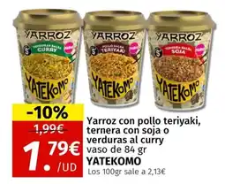 Maskom Supermercados YATEKOMO Yarroz con pollo teriyaki, ternera con soja o verduras al curry oferta