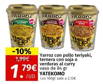 Maskom Supermercados YATEKOMO Yarroz con pollo teriyaki, ternera con soja o verduras al curry oferta