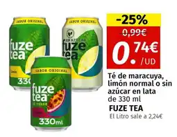 Maskom Supermercados FUZE TEA Té de maracuya, limón normal o sin azúcar en lata oferta