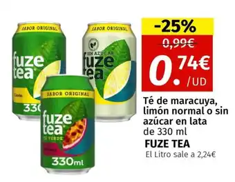 Maskom Supermercados FUZE TEA Té de maracuya, limón normal o sin azúcar en lata oferta