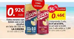 Maskom Supermercados LA CASERA Tinto verano con limón con o sin alcohol oferta