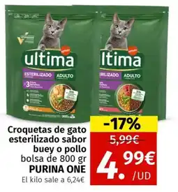 Maskom Supermercados PURINA ONE Croquetas de gato esterilizado sabor buey o pollo oferta