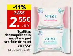 Maskom Supermercados VITESSE Toallitas desmaquilladora micellar o piel sensible de 25 ud oferta