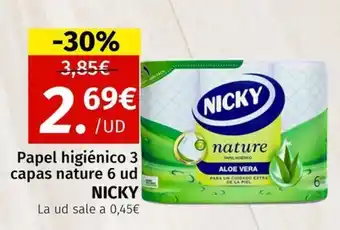Maskom Supermercados NICKY Papel higiénico 3 capas nature 6 ud oferta