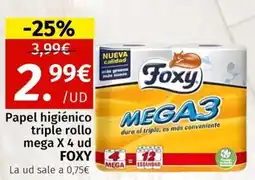 Maskom Supermercados FOXY Papel higiénico triple rollo mega X 4 ud oferta
